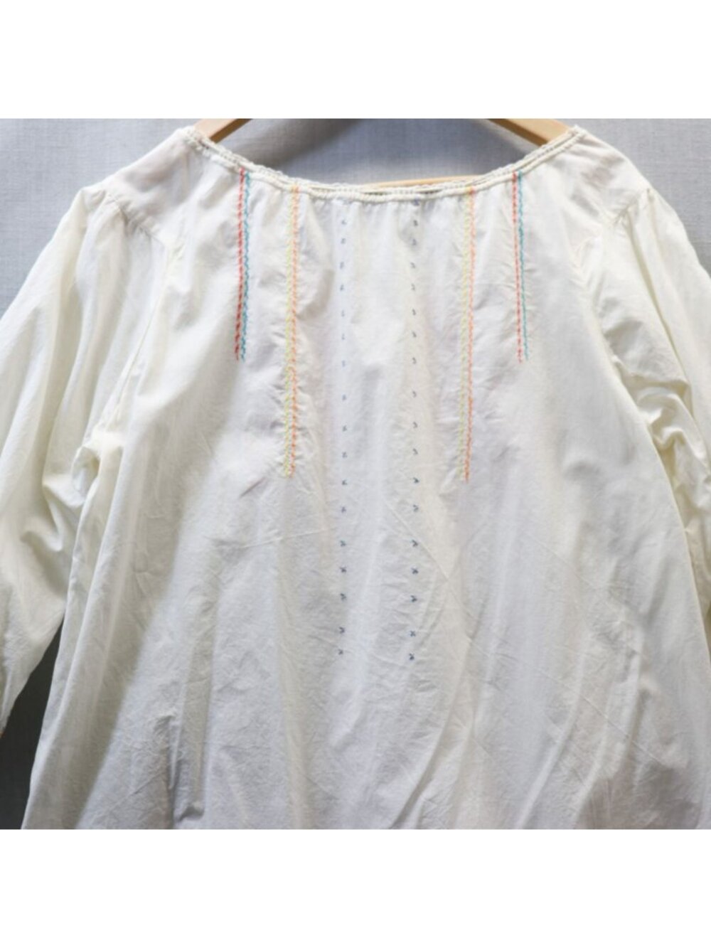 Tsumori Chisato Off White Embroidered Peasant Blouse Top M 3/4 Sleeve Cotton - Picture 6 of 16